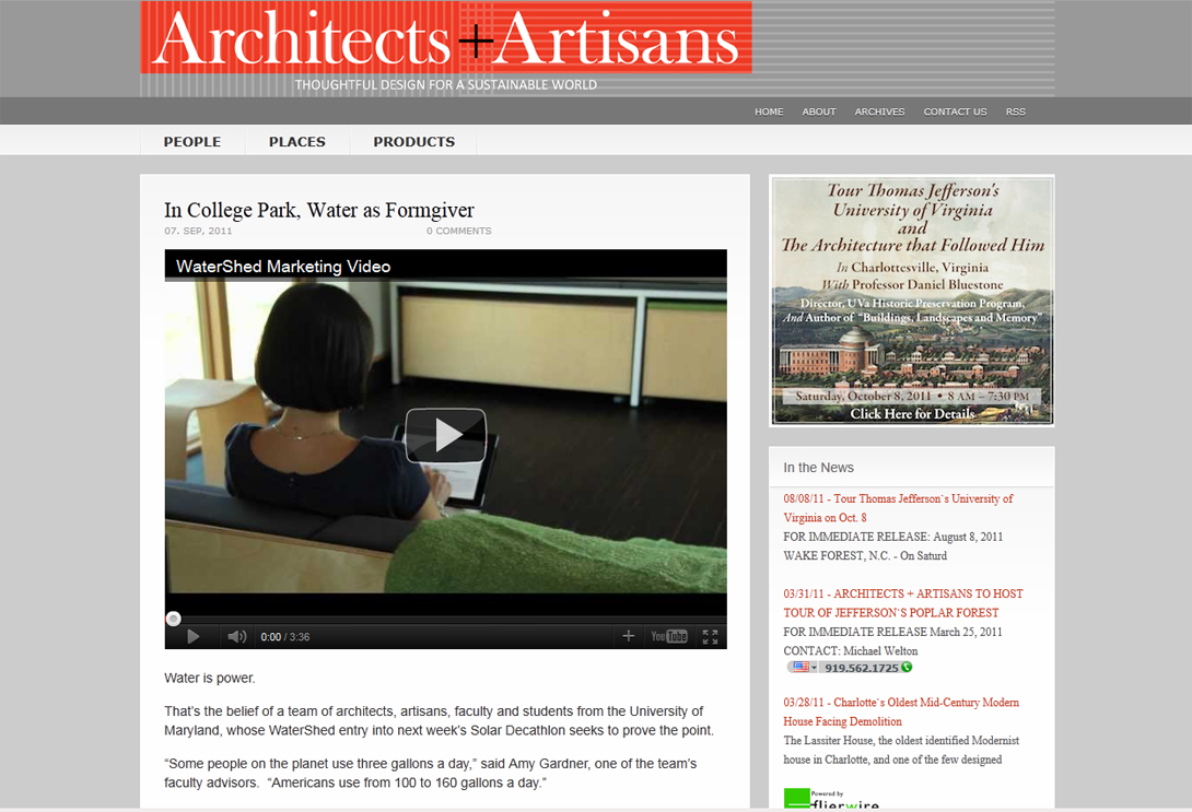 Screenshot of Architects and Artisans webpage