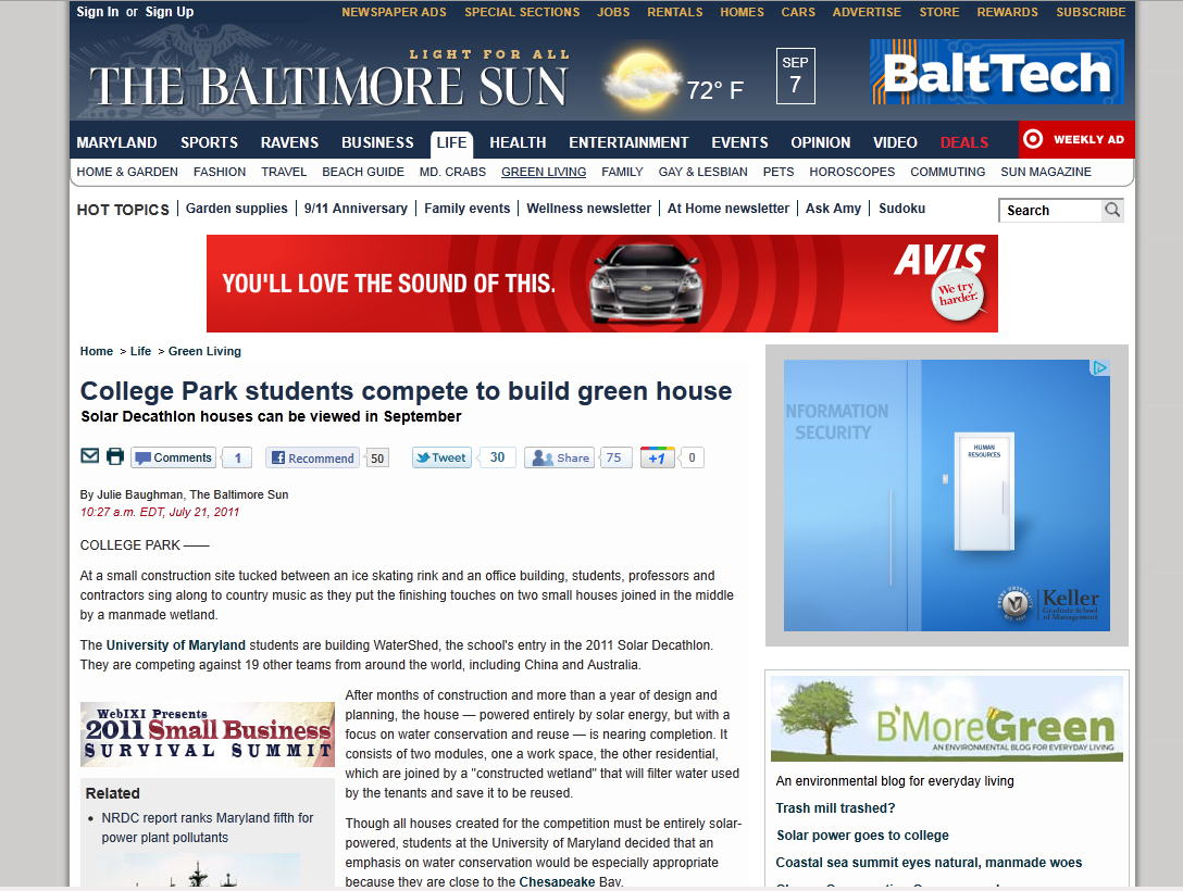 Screenshot of Baltimore Sun article