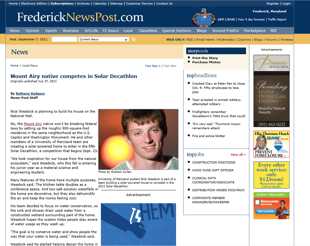 Screenshot of Frederick News Post article