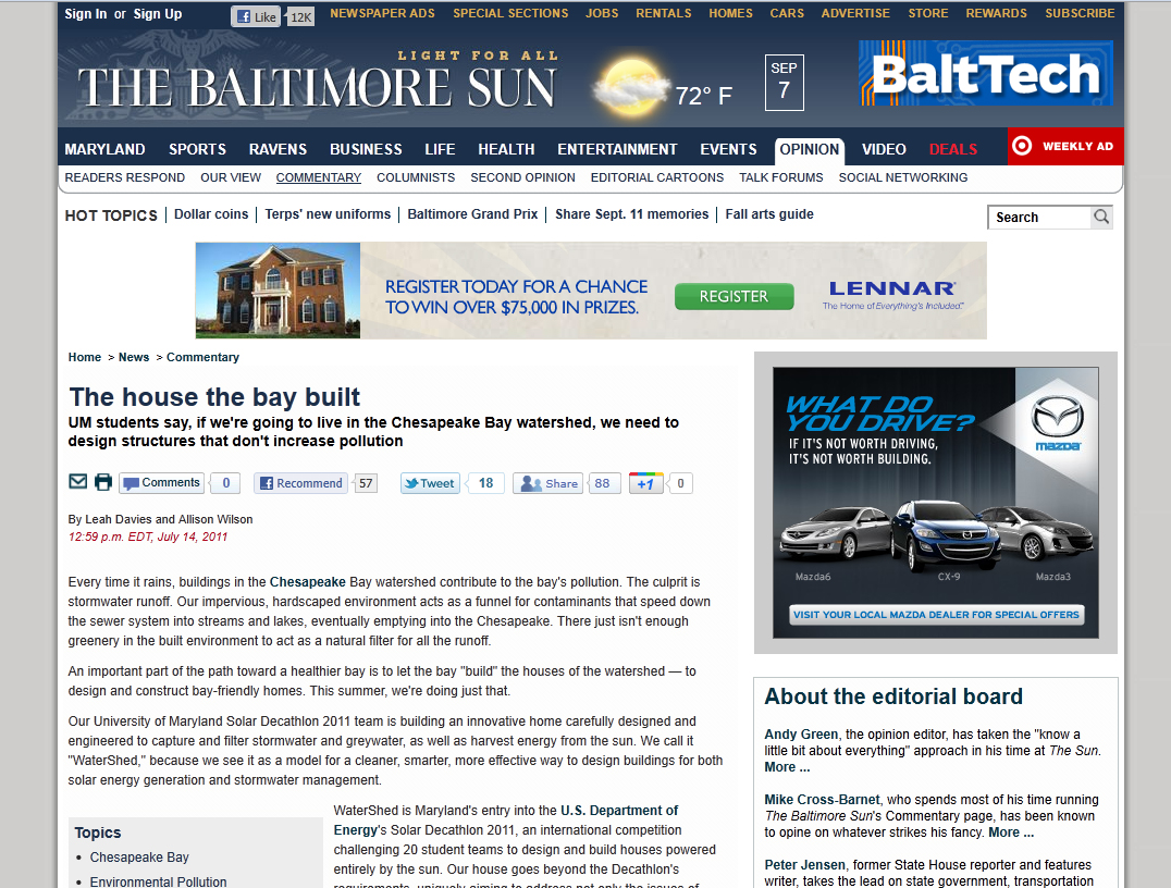 Screenshot of Baltimore Sun website